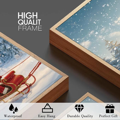 Framed Christmas Wall Art Santa Claus Wall Art Santa Winter Artwork for Living Room Bedroom Dining Room 16x24 Inches Set of 3