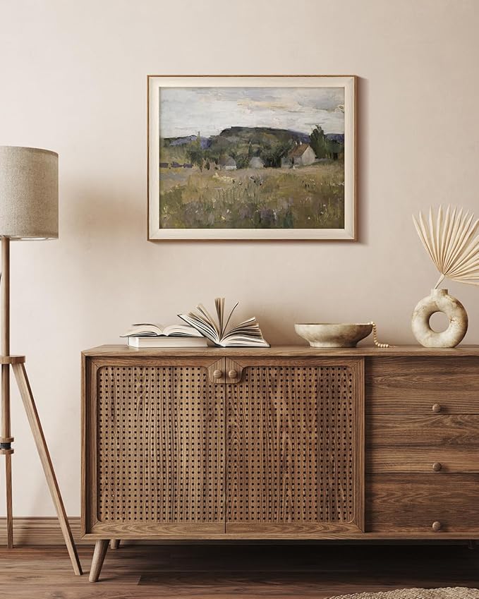 InSimSea Framed Canvas Wall Art Prints, Framed Canvas Art Wall Decor, Abstract Serene Countryside Scene Wall Prints, Mid Century Modern Decor for Living Room Bedroom Office 16x20In