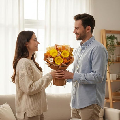 Vaanshie Premium Preserved Flower Bouquet Ideal for Mother's Day Gifting (Sunflower Orange)