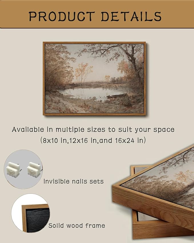 ZZLWBKGL Vintage Landscape Framed Wall Art Nature Forest Lake Canvas Wall Art Classic Country Pictures Wall Decor Farmhouse Rustic Art Prints for Living Room Study Bedroom