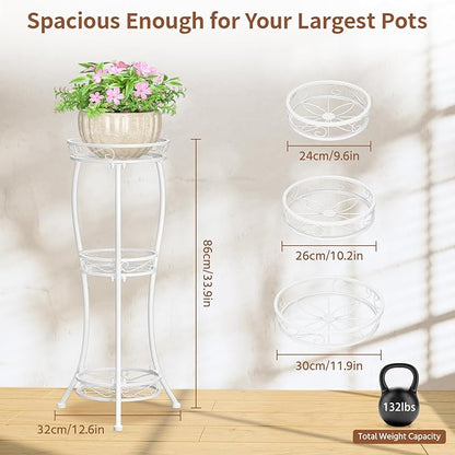 LASZOLA White 3 Tier Tall Plant Stand for Indoor Outdoor, Large Multiple Level Flower Planter Holder Organizer Rack for Patio Office Bathroom Corner Floor, Sturdy Heavy Duty Metal, Vertical Display