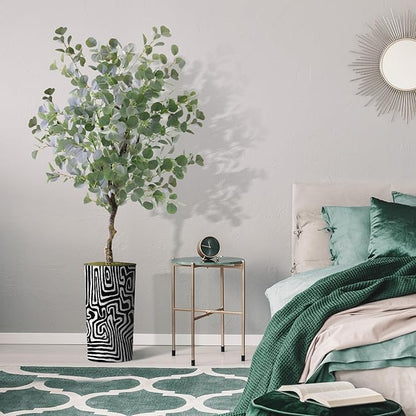 Artificial Tree in Modern Geometric Pattern Planter, Fake Eucalyptus Silk Tree for Indoor and Outdoor Home Decoration - 66" Overall Tall (Plant Pot Plus Tree)