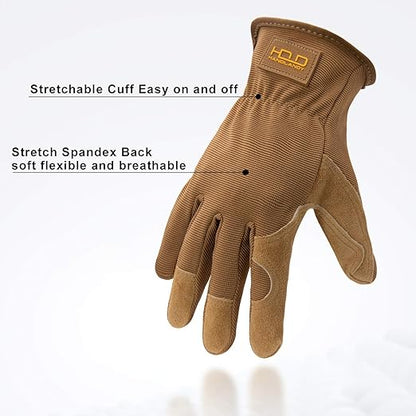 HLDD HANDLANDY 2 Pairs Leather Gardening Gloves for Men, Utility Work Gloves for Gardening, Yardwork, Construction, Mechanics, Great Garden Gifts for Men Women