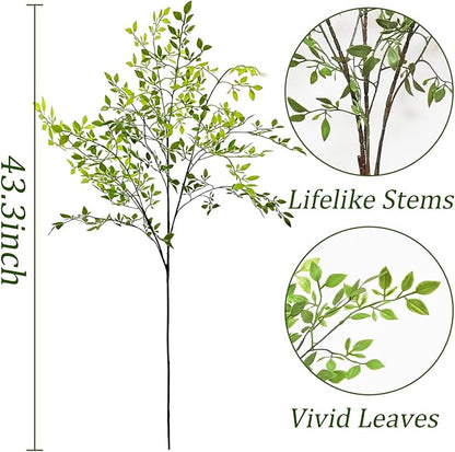 43.3 Inch Green Nandian Fake Plants 2 Pcs Greenery Stems for Vase Decor, Artificial Plants Faux Branches for Vase Filler Fake Leaves Office Home Decor