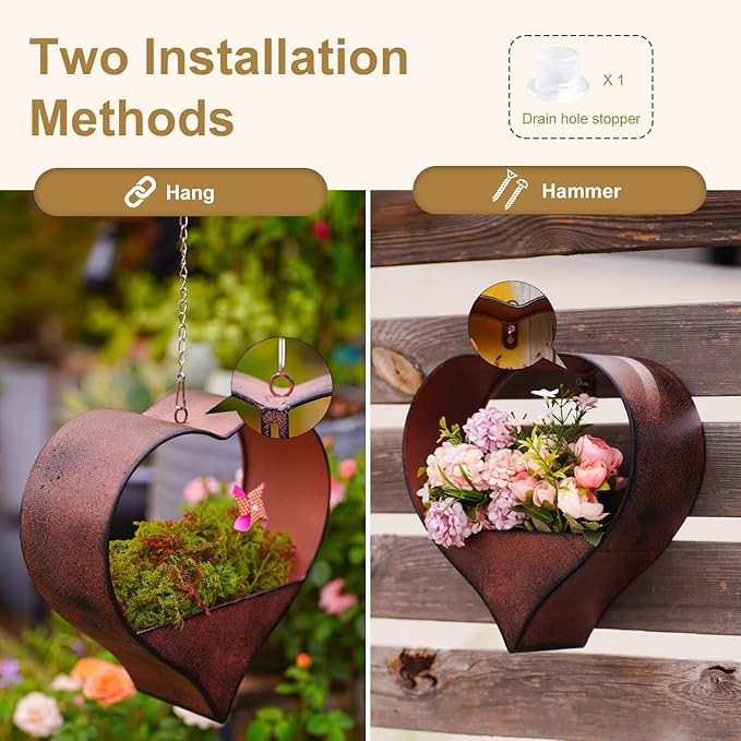 Valentines Day Gifts Metal Hanging Planters for Indoor & Outdoor Plants - Heart Shaped Planters for Wall or Window,Garden Patio or Indoor Decor for Women(Cooper)