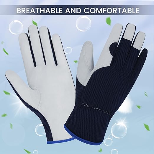 Gardening Gloves, Garden Gloves for Women and Men, Thorn Proof Working Gloves, Durable Leather Work Garden Gloves for Yard & Outdoor Work, Blue, M