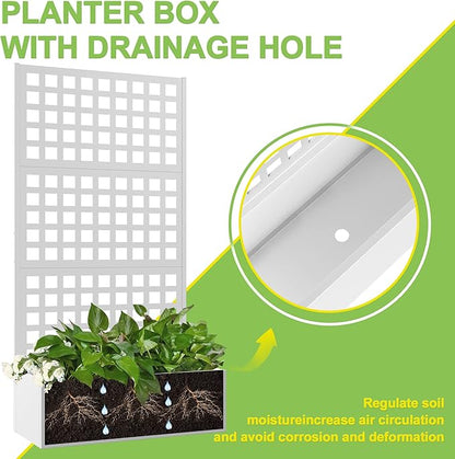 Elevens Metal Planter with Trellis, Outdoor Raised Garden Bed for Climbing Plants, Trellis Planter Box with Drainage Hole (71"x35"x16")