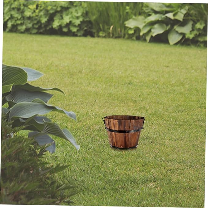 Wooden Barrel Flower Pot Succulent Planter 4 Inch Rustic Vintage Style Indoor Outdoor Garden Decor