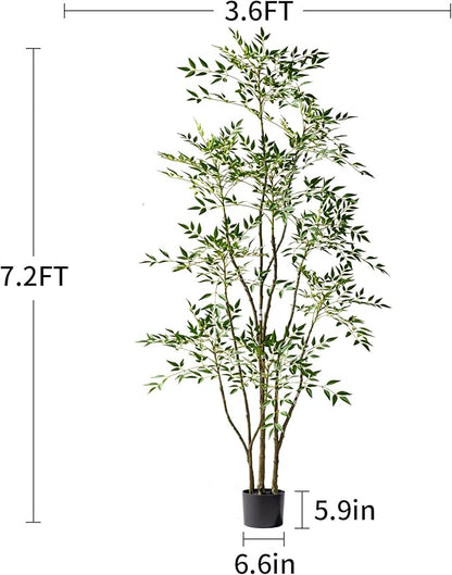 7.2ft Faux Bamboo Tree Artificial Nandina Tree Artificial Indoor Plants Realistic Fake Potted Tree with 800+ Leaves, Cement Planter - Home Office Decor Perfect for Housewarming Gift Non-Toxic