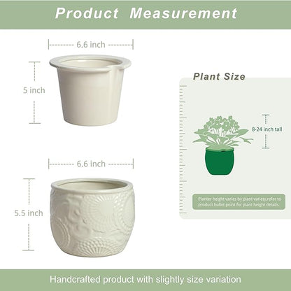 6.5” Ceramic Self Watering African Violet Planter with Embossed Floral Design – Durable Indoor Plant Pot for Orchids, Succulents, and Houseplants