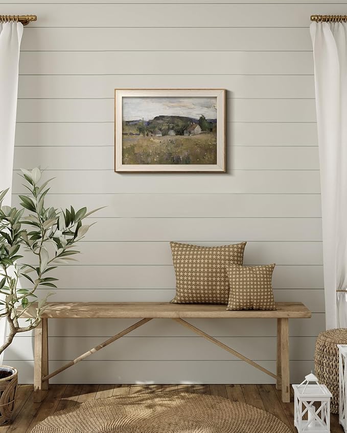 InSimSea Framed Canvas Wall Art Prints, Framed Canvas Art Wall Decor, Abstract Serene Countryside Scene Wall Prints, Mid Century Modern Decor for Living Room Bedroom Office 12x16In