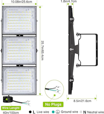 LED Flood Light Outdoor, STASUN 600W 60000lm 6000K Daylight White IP66 Waterproof, Commercial Parking Lot Light,3 Heads for Yard Street Stadium House Floodlight Bright Security Lights for Outdoor Area