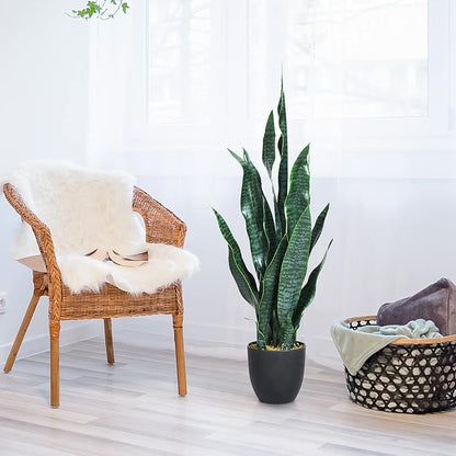 Goplus Fake Snake Plant, 36" Tall Artificial Potted Floor Plant, Large Faux Sansevieria Plant with 6'' Pot and 20pcs Leaves for Living Room House Modern Office Indoor Decor