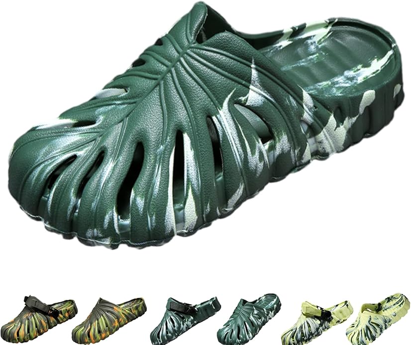 Variegated Monstera Shoes for Women and Men, Monstera Leaf Pattern Slippers Summer, Anti-Slip Soft Plant Print Slides