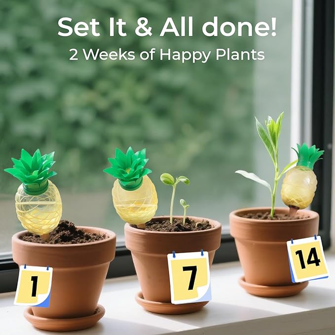 Self Watering Globes for Plants 19 oz Extra Large 2 Pcs - Fruit Shape Plant Watering Devices Automatic Plant Waterer Indoor, Vacation Plant Care, Watering Bulbs(2 Pineapples)