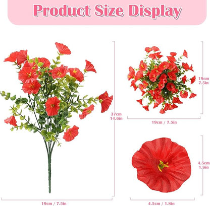 15 Bundles Artificial Summer Flowers for Outdoor, Fake Silk Morning Glory for Outside UV Resistant, Realistic Faux Plants for Planters(Not Include Flower Pot)