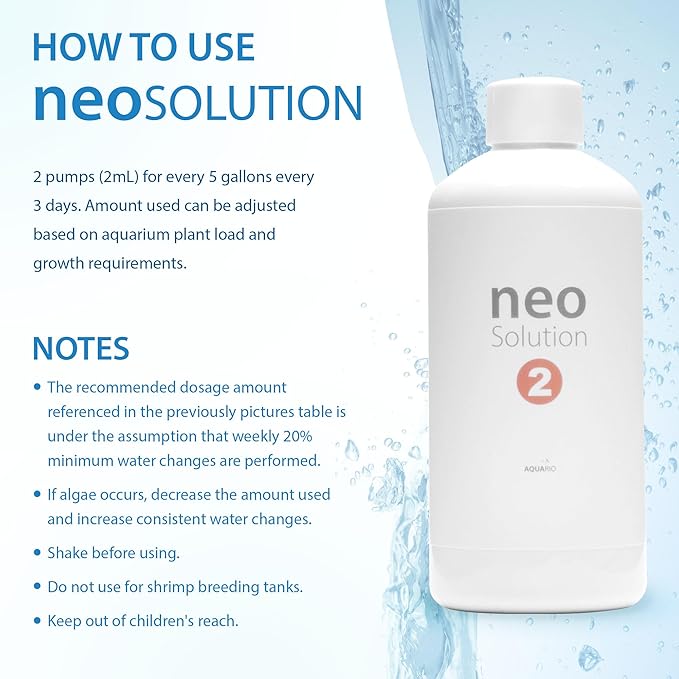 Plant Fertilizer for Aquarium Plants - Micronutrient Liquid Fertilizer with Iron, Boron, Molybdenum, Calcium for Balanced Growth & Enhanced Red Colors in Aquatic Plants - Neo Solution 2, 300ml