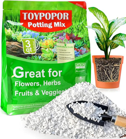 TOYPOPOR Perlite for Plants, (3qt) 3-6mm Organic Perlite for Gardening, Perlite for Plants Indoor, Soil Additive Conditioner Mix Improve Drainage and Ventilation Promote Root Growth and Soil Health