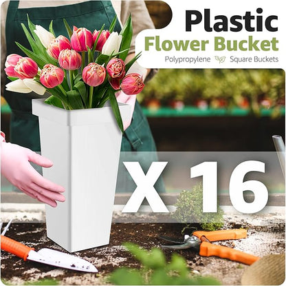 4 Layers Flower Display Stand with Buckets, 16 PCS Buckets Plant Stand with Wheels, Movable Metal Plant Stand for Terrace Garden, Living Room, Florist Shop