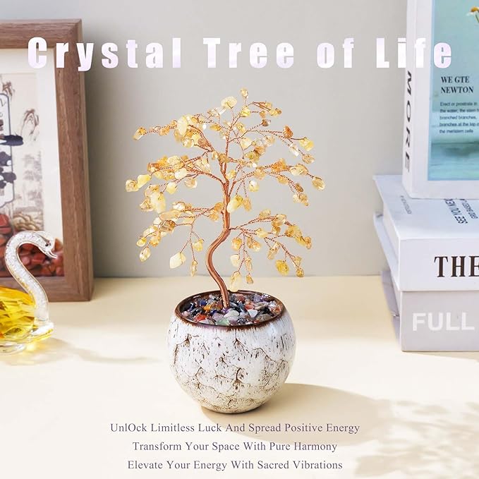 Runyangshi Citrine Crystal Tree of Life - 8" Large Natural Chakra Healing Crystal Tree, Bringing Money, Good Luck, Positive Energy for Home Decor, Feng Shui Gifts, Office Desk Ornament