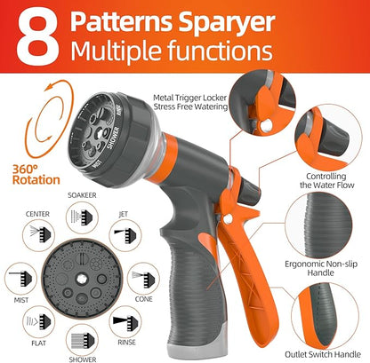 SPECILITE Garden Water Hose 25 ft x 5/8 in Heavy Duty, Flexible and Lightweight, Burst 600 psi, Kink-less Hybrid Rubber Pipe for Backyard, 3/4'' Brass Fittings, Orange