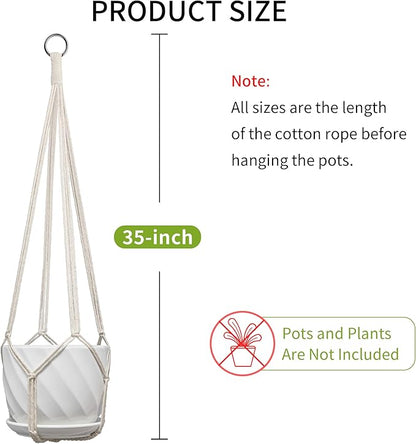 Macrame Plant Hanger, Fits 4-13 Inch Pots, Boho Hanging Plant Holder for Indoor Outdoor, 35 Inch, White