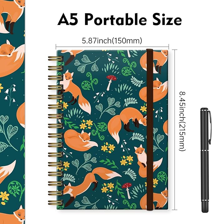 Cute Spiral Journal Notebook,Binding with Premium Paper for Girl Women,Cool Funny 120 Pages,100gsm A5 College Ruled NotebookJournal,Perfect for Gifts Nurse Teacher Women(Cute Fox)