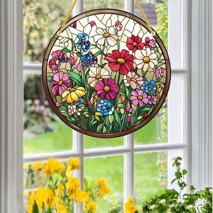 Acrylic Stained Window Hanging Flowers Acrylic Decoration for Indoor Outdoor Home Bar Office Garden Plastic Ornament Decor 12x12 Inch