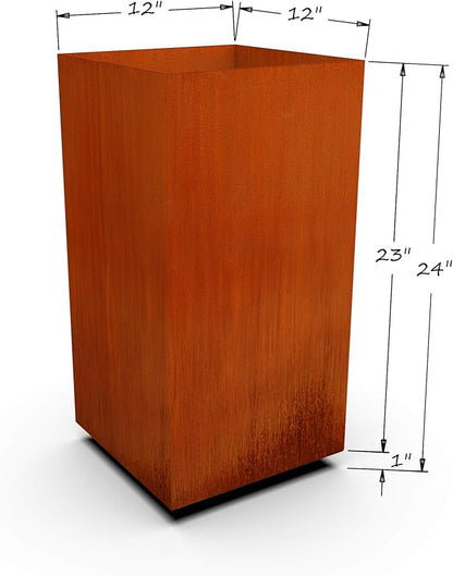 Plantercraft Corten Steel Planter Tall Cube Garden Box Metal Outdoor Heavy Duty | Made in USA | Fully Assembled | Commercial Residential