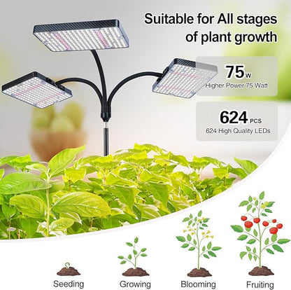 Grow Light with Stand, Orchbloom Grow Lights for Indoor Plants 75W, Natural Sunlight Full Spectrum Plant Growing Lamps for Houseplants & Bonsai Tree, 4/8/12 Hr Timer Plant Light Auto On/Off Everyday