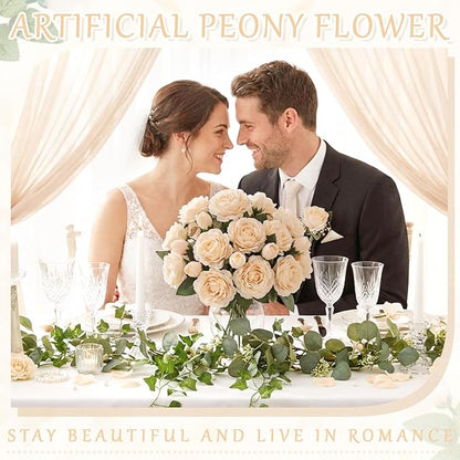 36 Bundles Artificial Flowers Peonies Roses Fake Bouquet for Wedding Bridal Shower Valentine's Day Decorations Fake Floral Arrangements Table Centerpieces Home Decor(Champagne)