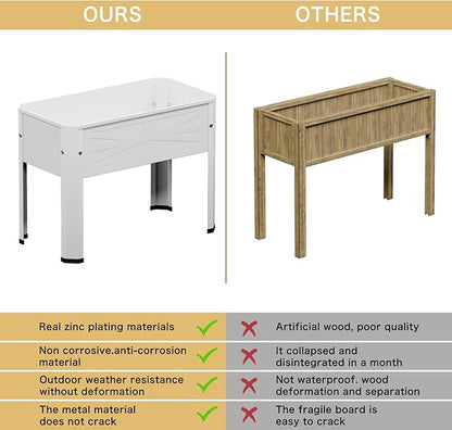 Raised Garden Bed with Detachable Legs Elevated Metal Planter Box for Growing Fresh Herbs Vegetables Flowers Succulents&Other Plants for Outdoor Backyard Patio (White)