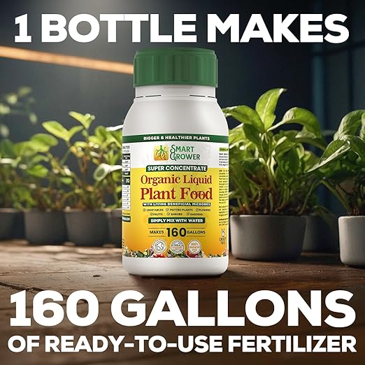 Organic Liquid Plant Food for Indoor Plants & Gardens, Natural NPK Fertilizer w/Beneficial Microbes, Rapid Results, Vegan, Best Value Super Concentrate, Smart Grower, Makes 160 Gallons (32 Fl Oz)
