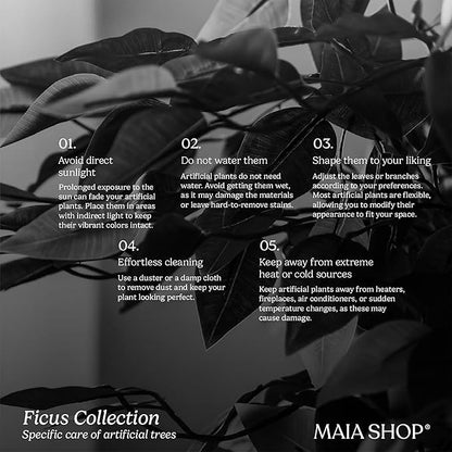 Maia Shop 3ft 5in Artificial Ficus Tree Plant for House, Apartment or Office – Realistic Fake Indoor Plants for Living Room, Kitchen, Bedroom, Entryway or Bathroom – Faux Greenery for Home Décor