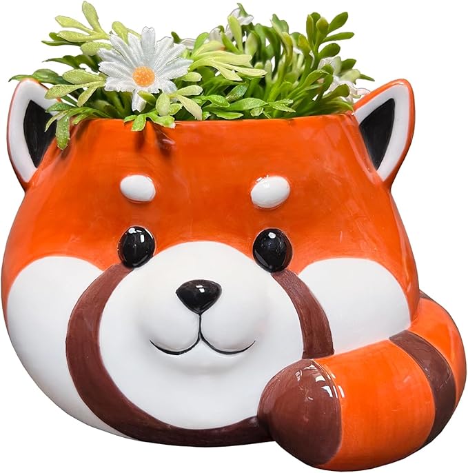 Streamline Imagined Red Panda Ceramic Planter, Decorative Plant Pot, 5.75 x 5 x 4 inches