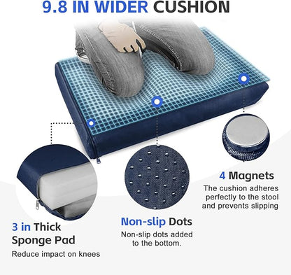 Garden Kneeler and Seat with Upgraded Wide & 3" Thick Kneeling Pad, Heavy Duty Garden Stool with 2 Large Tool Bags, Portable Bench for Weeding, Gardening Gifts for Women, Men, Seniors, Blue