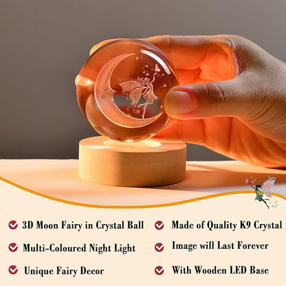 IFOLAINA Moon Fairy Crystal Ball Fairy Gifts for Girls Her Fairy Lovers Birthday Gifts for Daughters 3D Crystal Fairy Sphere Lamp Decorative Fairy Figurine Home Decor