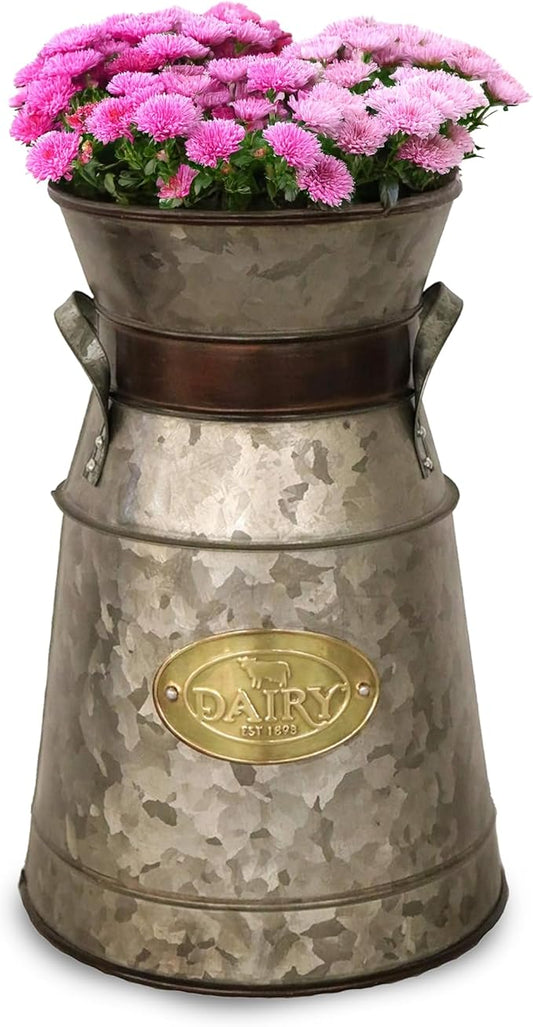 Headwind Countryside Collection - Vintage Dairy Planter – 12 Inch Aged Mocha Galvanized Decor Metal Milk Can Vintage Country Style Farmhouse Vases Flower Holder by Robert Allen