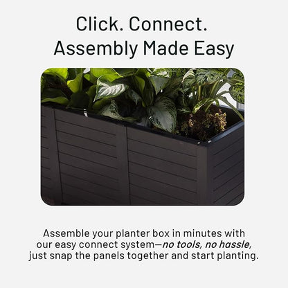 Tierra Verde 17-Inch x 48-Inch Raised Garden Trough Box with Tool-Free Connect System and Crafted from Recycled Materials, for Patios or Decks, Black