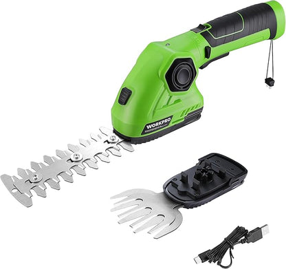 WORKPRO Cordless Grass Shear & Shrubbery Trimmer - 2 in 1 Handheld Hedge Trimmer 7.2V Electric Grass Cutter 2.0Ah Rechargeable Lithium-Ion Battery and USB Cable Included