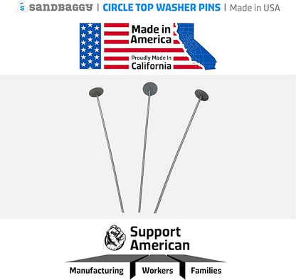Sandbaggy 18-inch Circle Top Pins - Landscape Staples (Made in The USA) - Garden Stakes for Landscaping, SOD, Weed Barrier Fabric - Heavy Duty Ground Stakes, Lawn Turf Spikes, Decorations (100 Pins)