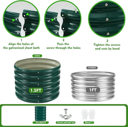17" Tall Round Outdoor Garden Raised Garden Bed Kits-0.8MM Thick Metal Raised Planter Bed/Ground Planter Box for Variety of Flowers,Herbs,Vegetables,Trees (Dark Green, 24 Dia X 16.5 inches)