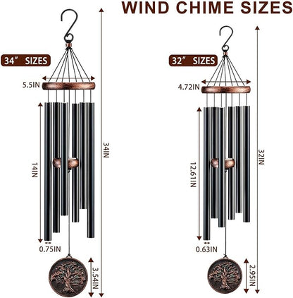 Wind Chimes for Outside, Vintage Tree of Life Deep Tone Wind Chime Outdoor Clearance, Memorial/Festivals/Birthday Gift for Mom Dad Women Grandma, Garden Porch Patio Decor (34" Tree of Life)