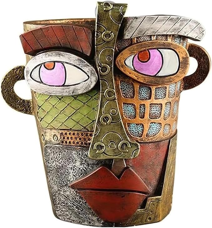 Picasso Brutalist Abstract Beauty Face Flower Pot, Head Planter for Indoor Plants, Funny Abstract Planters (Black)