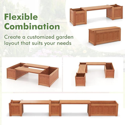 2 Pack Outdoor Planter Benches, 45 Gallon Outdoor Bench Wooden Raised Garden Bed with Planter Box, 2-in-1 Wood Planter Bench Deck Plant Box for Porch, Patio, Garden & Backyard