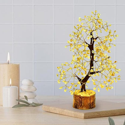 Citrine Crystal Tree with Golden Wire – Handmade Feng Shui Gemstone Bonsai for Wealth & Positivity