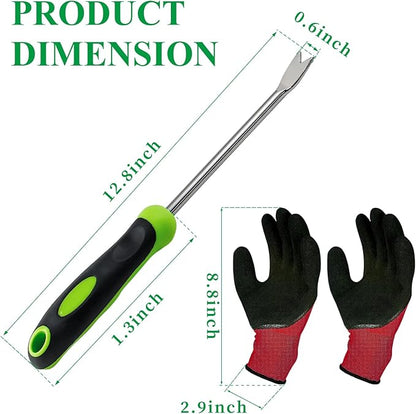 1 Pieces Hand Weed Puller Tool with Gloves, Stainless Steel Pronged Garden Weed Remover Tool, Garden Weeder Tool for Lawn Farmland Transplant Gardening Plant Tool