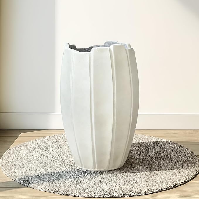 Large Planter 18 Inch Tall Plant Pot with Drainage Hole, Modern Indoor Outdoor Flower Pot for Home Decor Balcony Garden, Wavy Rim Design