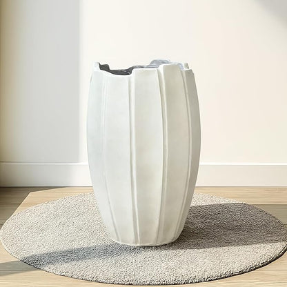 Large Planter 22 Inch Tall Plant Pot with Drainage Hole, Modern Indoor Outdoor Flower Pot for Home Decor Balcony Garden, Wavy Rim Design