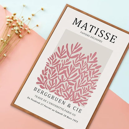 HLNIUC Matisse Pink Wall Art,Neutral Pink Flower Framed Canvas Wall Decor Set of 3(16”x24’) Modern Aesthetic Pictures Wall Painting,Abstract Flower Market Art Print for Living Room,Bedroom